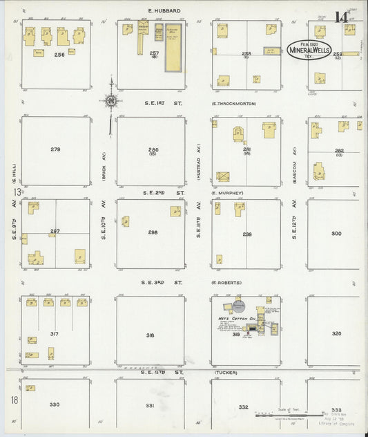 Sanborn Fire Insurance Map from Mineral Wells, Palo Pinto County, Texas (1921), Sheet #0014 - Historic Sanborn Fire Insurance Map Print, vintage old map wall art, antique decor, genealogy gift, Texas Texas map