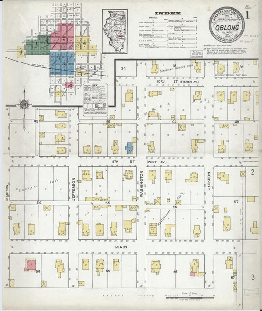 Sanborn Fire Insurance Map from Oblong, Crawford County, Illinois (1920), Sheet #0001 - Historic Sanborn Fire Insurance Map Print, vintage old map wall art, antique decor, genealogy gift, Illinois Illinois map