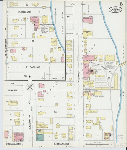 Sanborn Fire Insurance Map from Lansing, Ingham County, Michigan (1892), Sheet #0006 - Complete Map Set gallery image, historic Sanborn map, vintage wall art, Michigan Michigan
