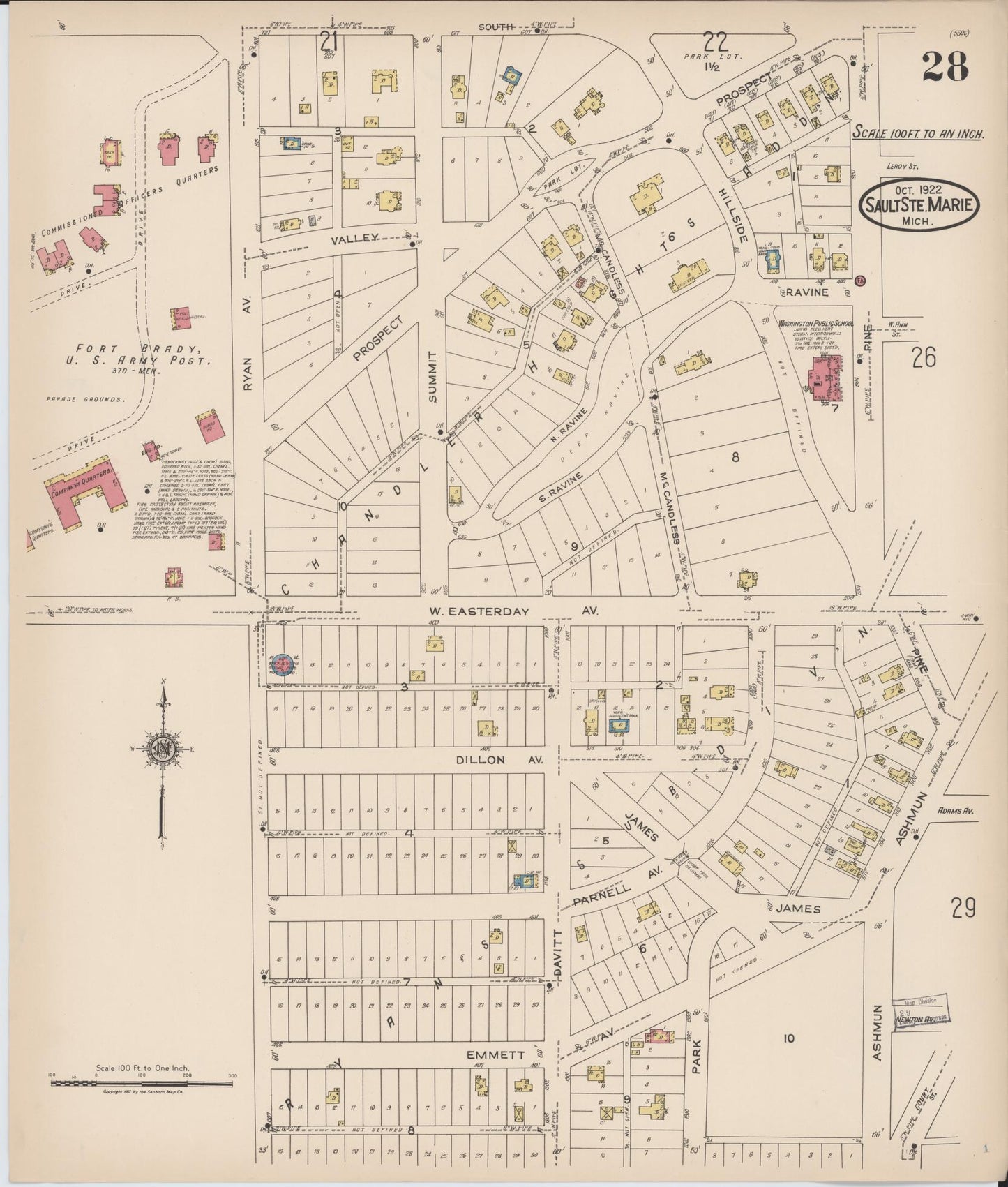 Sanborn Fire Insurance Map from Sault Sainte Marie, Chippewa County, Michigan (1922), Sheet #0028 - Complete Map Set gallery image, historic Sanborn map, vintage wall art, Michigan Michigan
