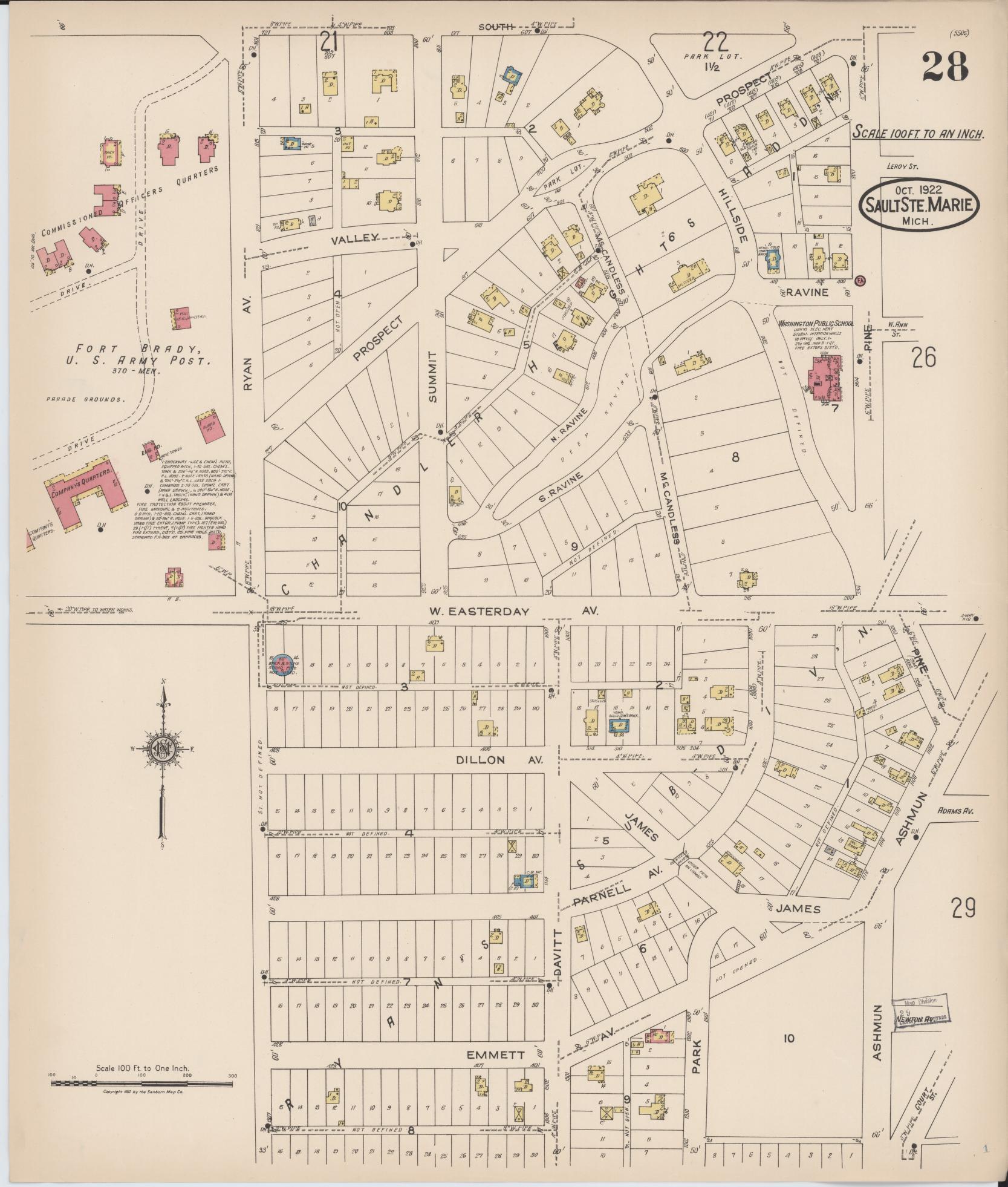Sanborn Fire Insurance Map from Sault Sainte Marie, Chippewa County, Michigan (1922), Sheet #0028 - Complete Map Set gallery image, historic Sanborn map, vintage wall art, Michigan Michigan