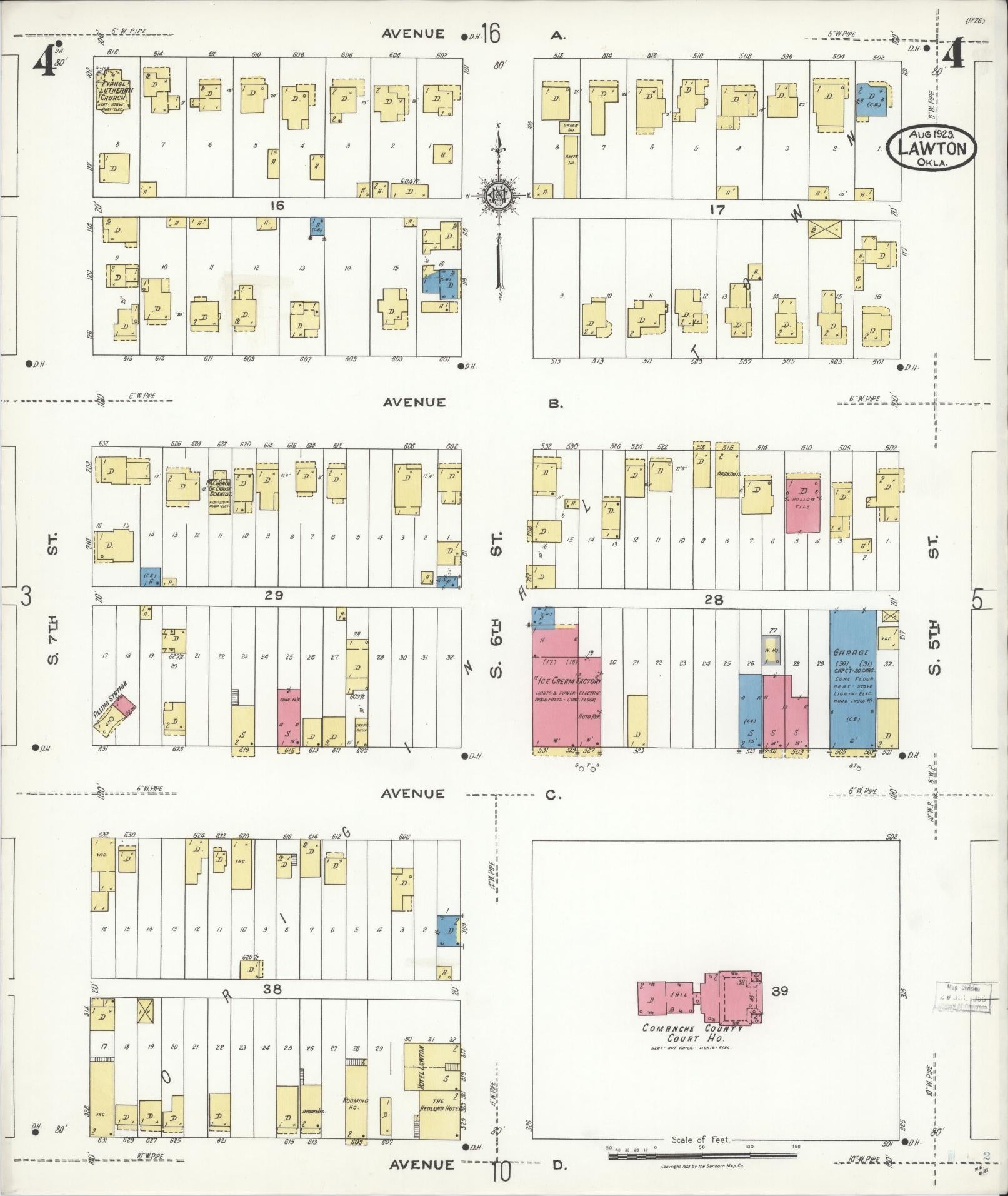 Sanborn Fire Insurance Map from Lawton, Comanche County, Oklahoma (1923), Sheet #0004 - Historic Sanborn Fire Insurance Map Print, vintage old map wall art, antique decor, genealogy gift, Oklahoma Oklahoma map