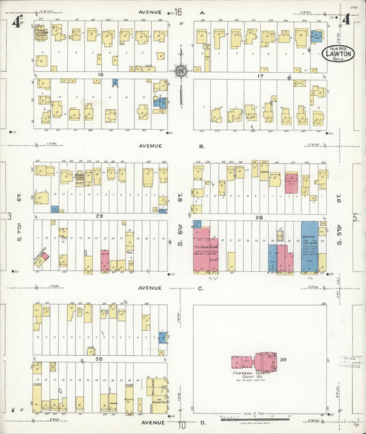 Sanborn Fire Insurance Map from Lawton, Comanche County, Oklahoma (1923), Sheet #0004 - Historic Sanborn Fire Insurance Map Print, vintage old map wall art, antique decor, genealogy gift, Oklahoma Oklahoma map
