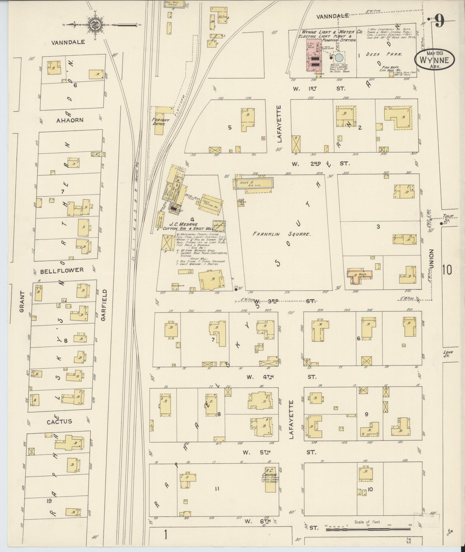 Sanborn Fire Insurance Map from Wynne, Cross County, Arkansas (1913), Sheet #0009 - Historic Sanborn Fire Insurance Map Print, vintage old map wall art, antique decor, genealogy gift, Arkansas Arkansas map