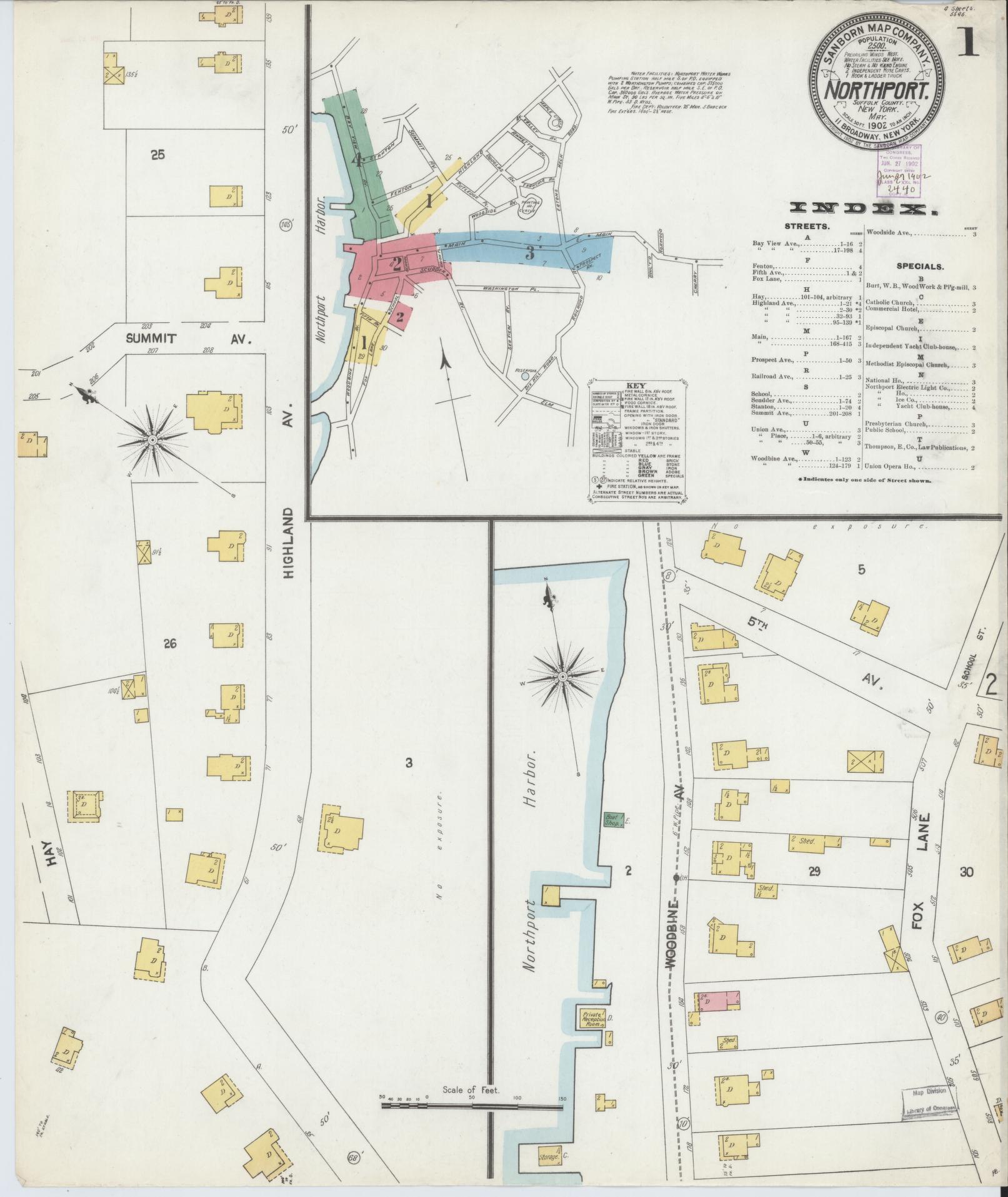 Sanborn Fire Insurance Map from Northport, Suffolk County, New York (1902), Sheet #0001 - Historic Sanborn Fire Insurance Map Print, vintage old map wall art, antique decor, genealogy gift, New York New York map