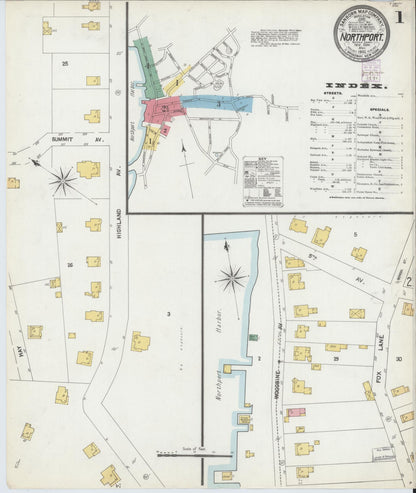 Sanborn Fire Insurance Map from Northport, Suffolk County, New York (1902), Sheet #0001 - Historic Sanborn Fire Insurance Map Print, vintage old map wall art, antique decor, genealogy gift, New York New York map