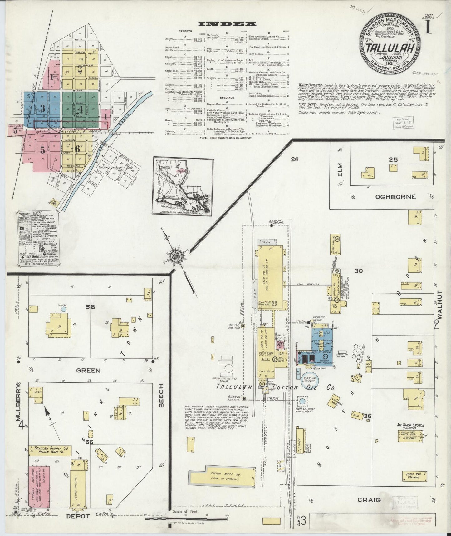 Sanborn Fire Insurance Map from Tallulah, Madison Parish, Louisiana. (1921) – Historic Sanborn Fire Insurance Map Print