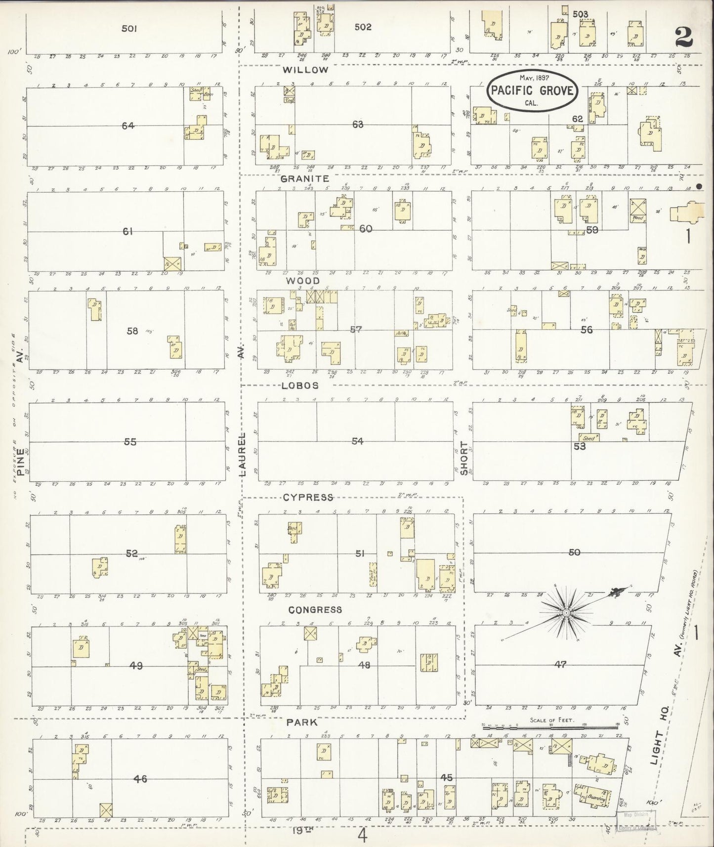 Sanborn Fire Insurance Map from Pacific Grove, Monterey County, California (1897), Sheet #0002 - Complete Map Set gallery image, historic Sanborn map, vintage wall art, California California