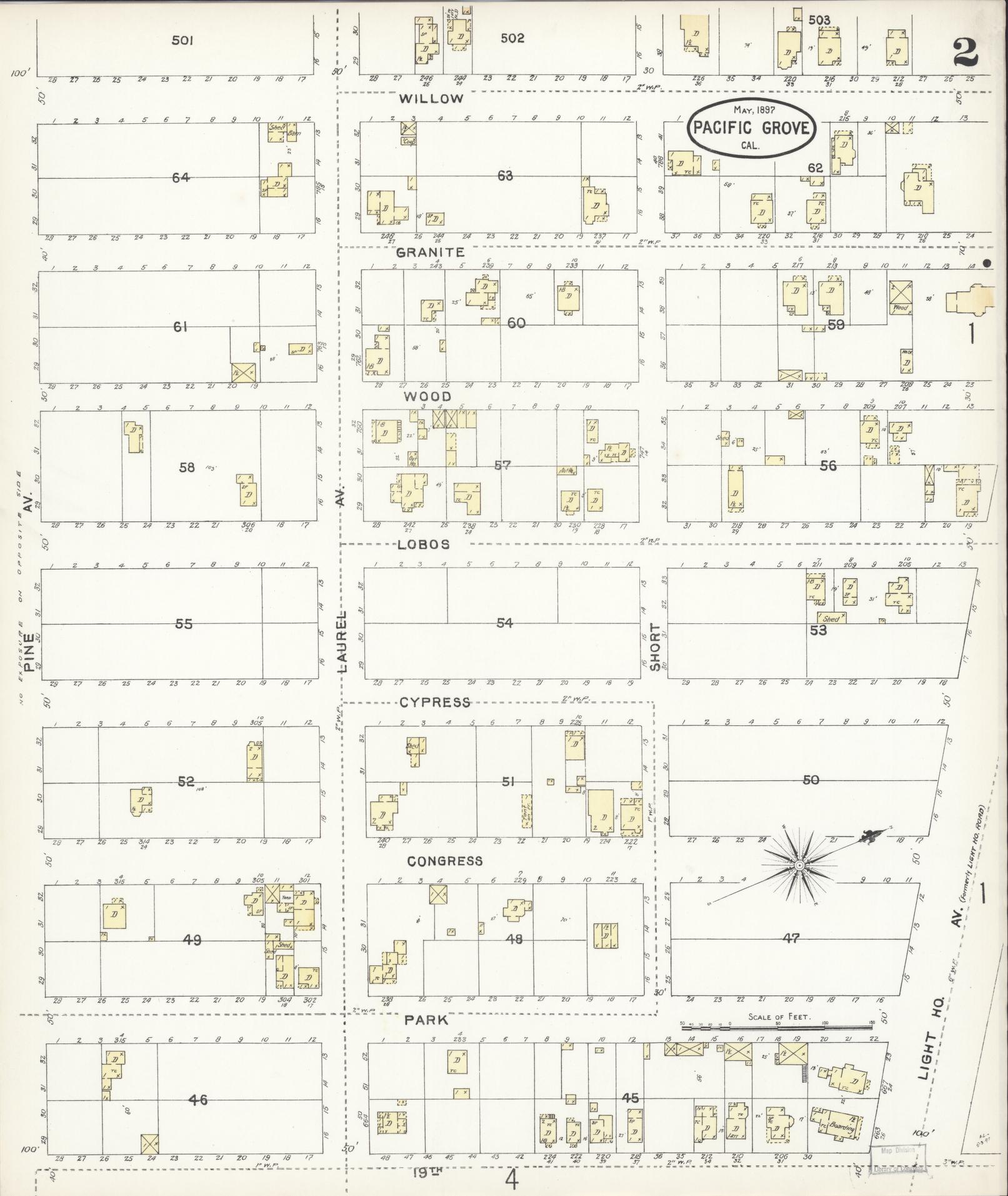 Sanborn Fire Insurance Map from Pacific Grove, Monterey County, California (1897), Sheet #0002 - Complete Map Set gallery image, historic Sanborn map, vintage wall art, California California
