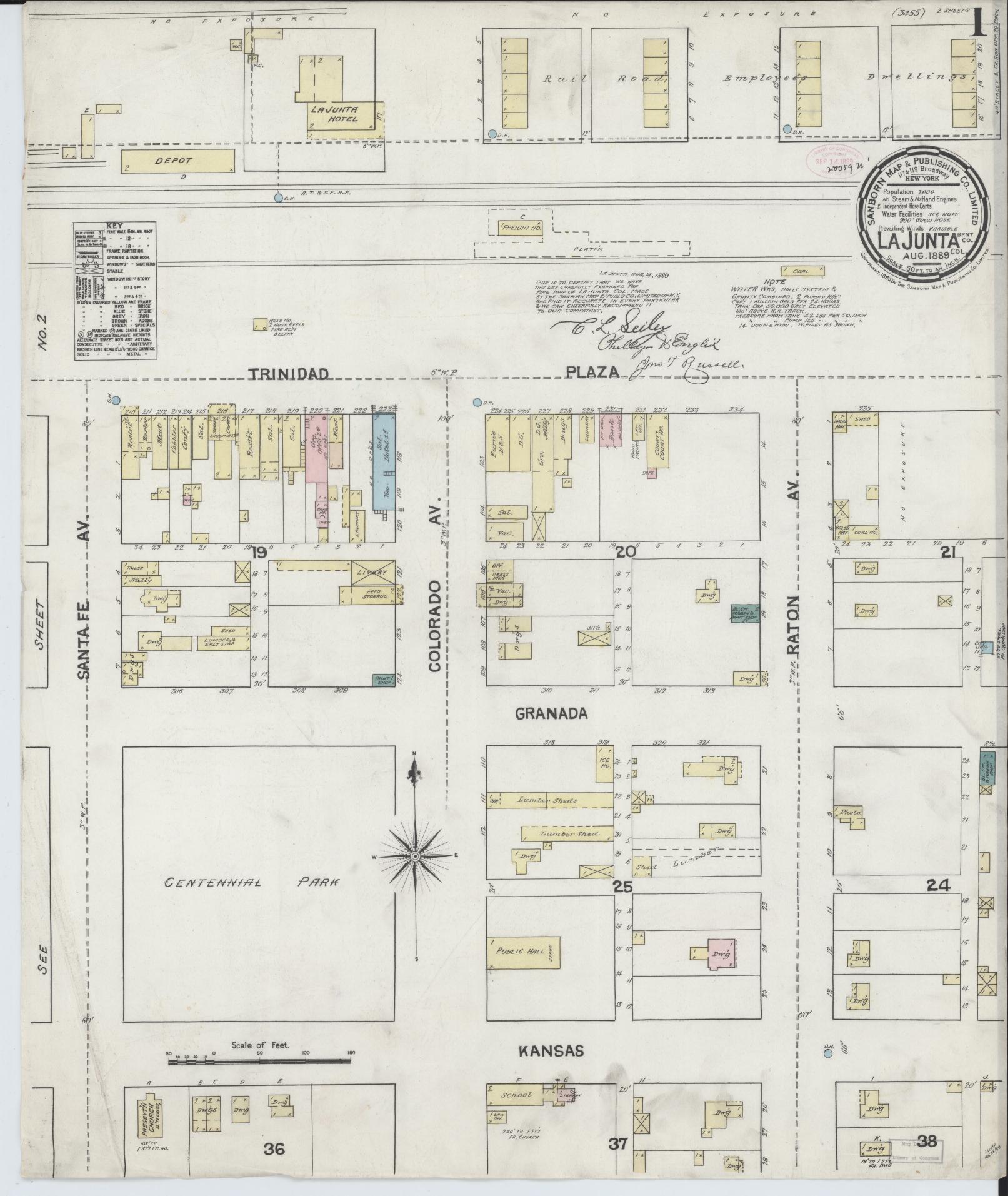 Sanborn Fire Insurance Map from La Junta, Otero County, Colorado (1889), Sheet #0001 - Historic Sanborn Fire Insurance Map Print, vintage old map wall art, antique decor, genealogy gift, Colorado Colorado map
