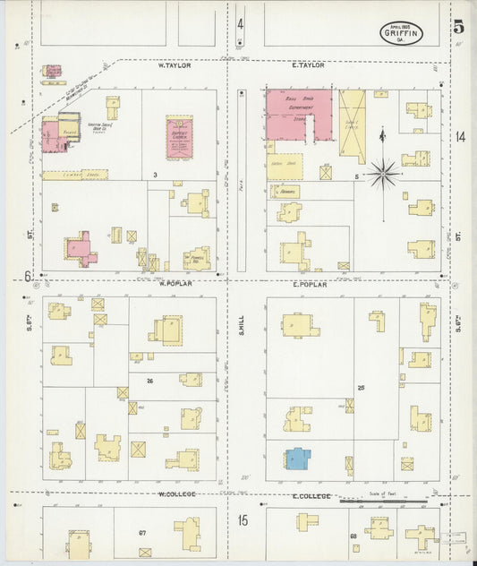 Sanborn Fire Insurance Map from Griffin, Spalding County, Georgia (1905), Sheet #0005 - Historic Sanborn Fire Insurance Map Print, vintage old map wall art, antique decor, genealogy gift, Georgia Georgia map