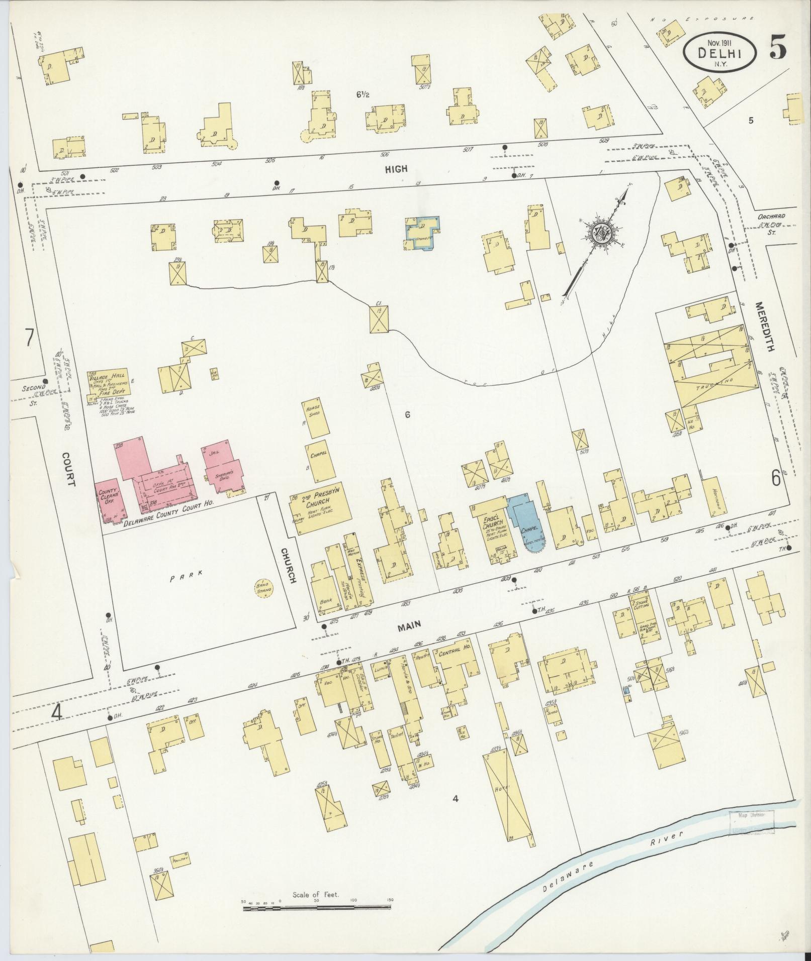Sanborn Fire Insurance Map from Delhi, Delaware County, New York (1911), Sheet #0005 - Complete Map Set gallery image, historic Sanborn map, vintage wall art, Delhi Delaware