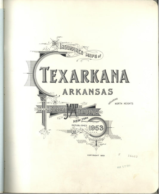Sanborn Fire Insurance Map from Texarkana, Miller County, Arkansas (1954), Sheet #0001 - Historic Sanborn Fire Insurance Map Print, vintage old map wall art, antique decor, genealogy gift, Arkansas Arkansas map