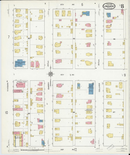 Sanborn Fire Insurance Map from Longmont, Boulder County, Colorado (1918), Sheet #0008 - Historic Sanborn Fire Insurance Map Print, vintage old map wall art, antique decor, genealogy gift, Colorado Colorado map