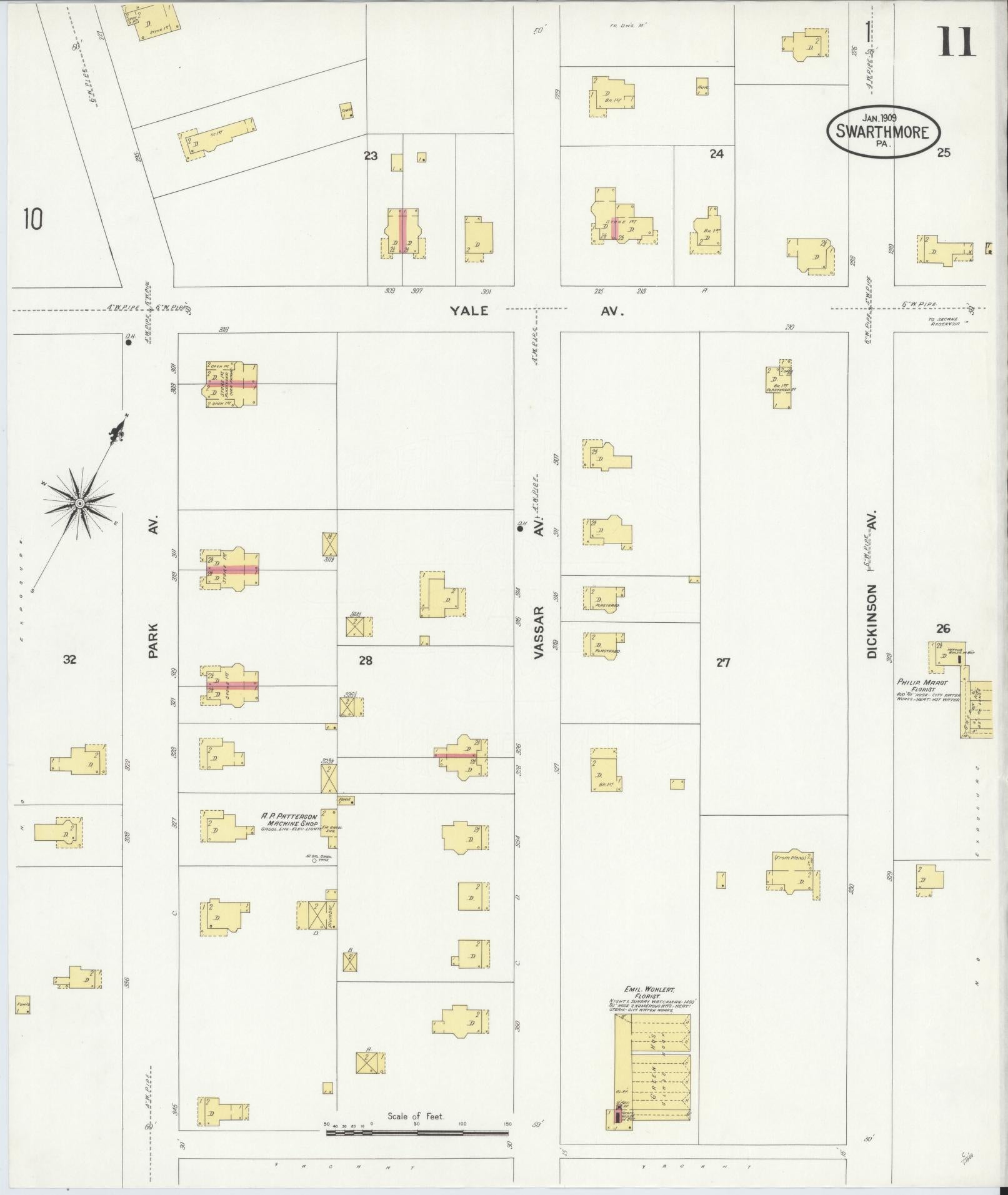 Sanborn Fire Insurance Map from Swarthmore, Delaware County, Pennsylvania (1909), Sheet #0011 - Historic Sanborn Fire Insurance Map Print, vintage old map wall art, antique decor, genealogy gift, Swarthmore Delaware map