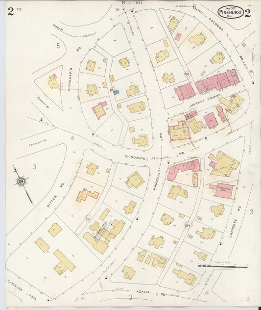 Sanborn Fire Insurance Map from Pinehurst, Moore County, North Carolina (1939), Sheet #0002 - Historic Sanborn Fire Insurance Map Print, vintage old map wall art, antique decor, genealogy gift, North Carolina North Carolina map