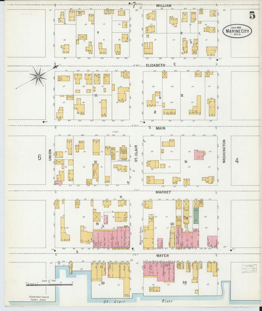 Sanborn Fire Insurance Map from Marine City, Saint Clair County, Michigan (1900), Sheet #0005 - Historic Sanborn Fire Insurance Map Print, vintage old map wall art, antique decor, genealogy gift, Michigan Michigan map