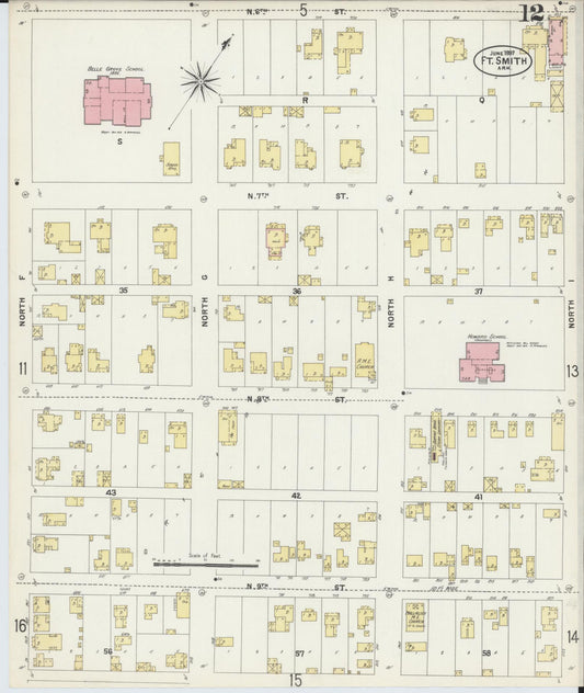 Sanborn Fire Insurance Map from Fort Smith, Sebastian County, Arkansas (1897), Sheet #0012 - Historic Sanborn Fire Insurance Map Print, vintage old map wall art, antique decor, genealogy gift, Arkansas Arkansas map