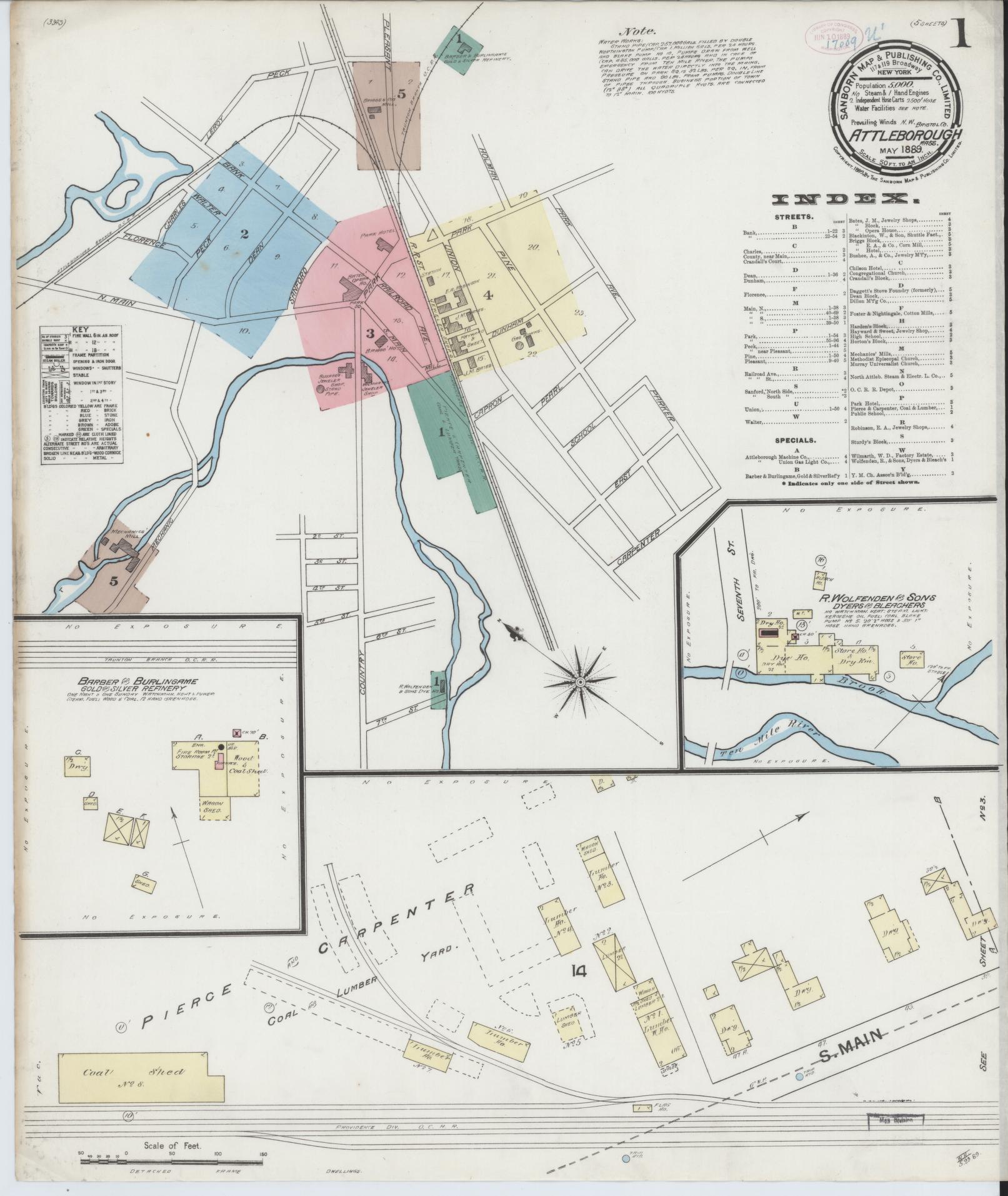 Sanborn Fire Insurance Map from Attleboro, Bristol County, Massachusetts. (1889) – Historic Sanborn Fire Insurance Map Print