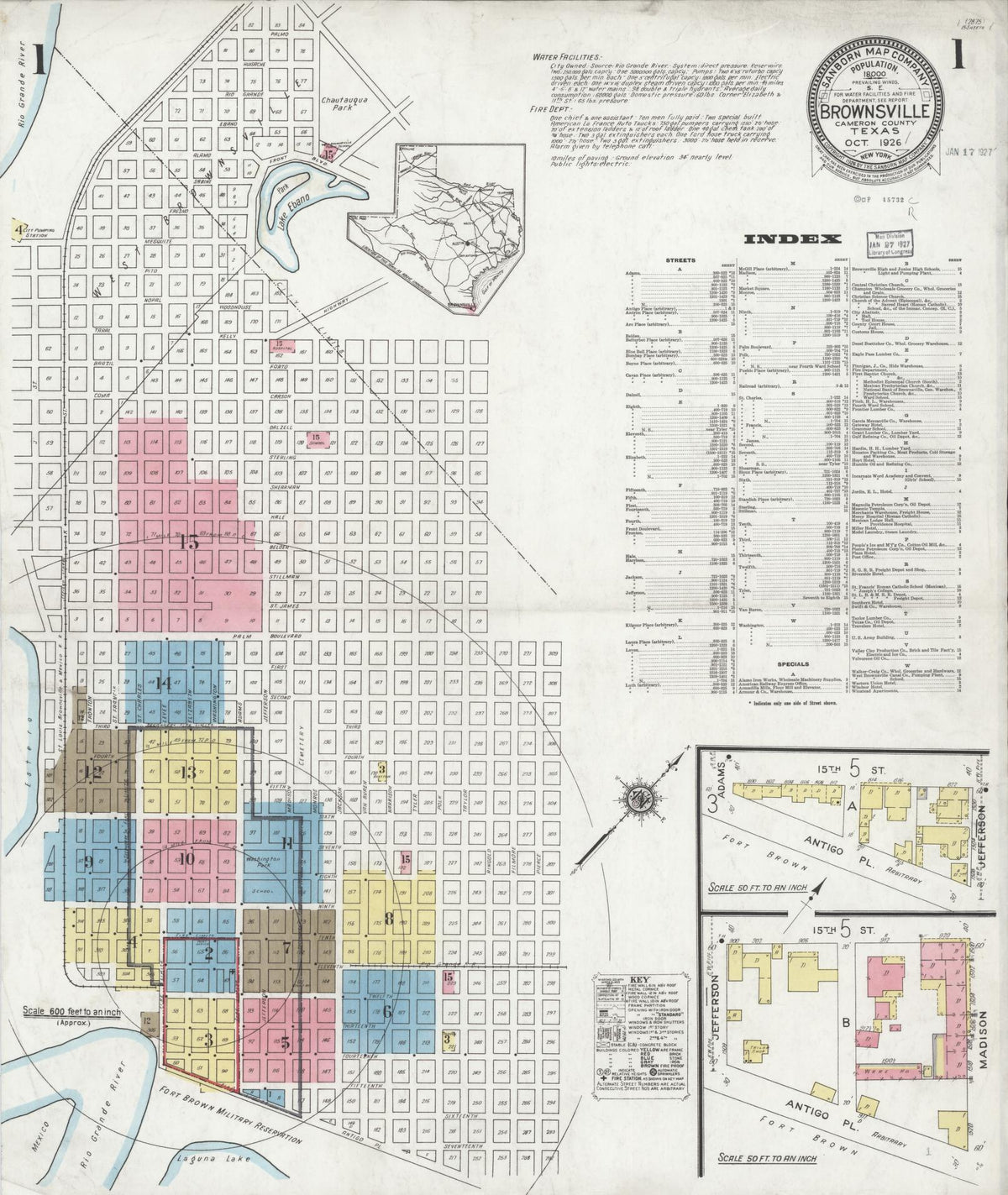 Sanborn Fire Insurance Map from Brownsville, Cameron County, Texas (1926), Sheet #0001 - Complete Map Set gallery image, historic Sanborn map, vintage wall art, Texas Texas