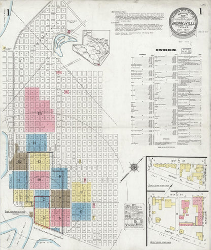 Sanborn Fire Insurance Map from Brownsville, Cameron County, Texas (1926), Sheet #0001 - Complete Map Set gallery image, historic Sanborn map, vintage wall art, Texas Texas
