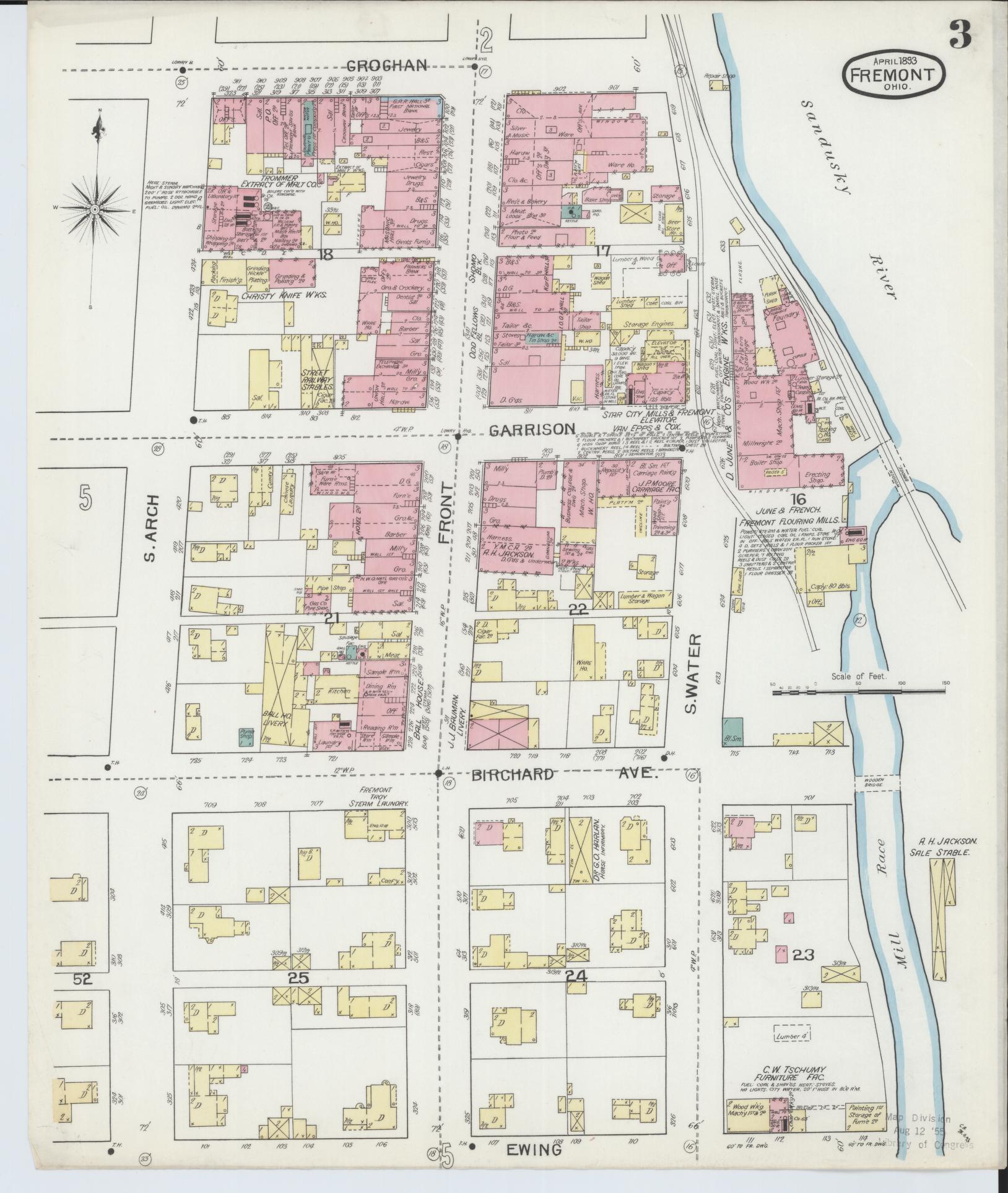 Sanborn Fire Insurance Map from Fremont, Sandusky County, Ohio (1893), Sheet #0003 - Historic Sanborn Fire Insurance Map Print, vintage old map wall art, antique decor, genealogy gift, Ohio Ohio map