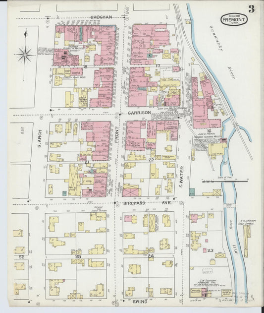 Sanborn Fire Insurance Map from Fremont, Sandusky County, Ohio (1893), Sheet #0003 - Historic Sanborn Fire Insurance Map Print, vintage old map wall art, antique decor, genealogy gift, Ohio Ohio map