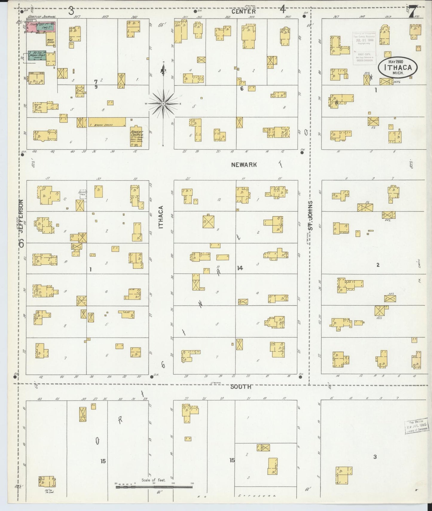 Sanborn Fire Insurance Map from Ithaca, Gratiot County, Michigan (1900), Sheet #0007 - Complete Map Set gallery image, historic Sanborn map, vintage wall art, Michigan Michigan