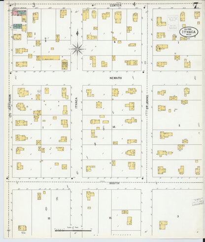 Sanborn Fire Insurance Map from Ithaca, Gratiot County, Michigan (1900), Sheet #0007 - Complete Map Set gallery image, historic Sanborn map, vintage wall art, Michigan Michigan