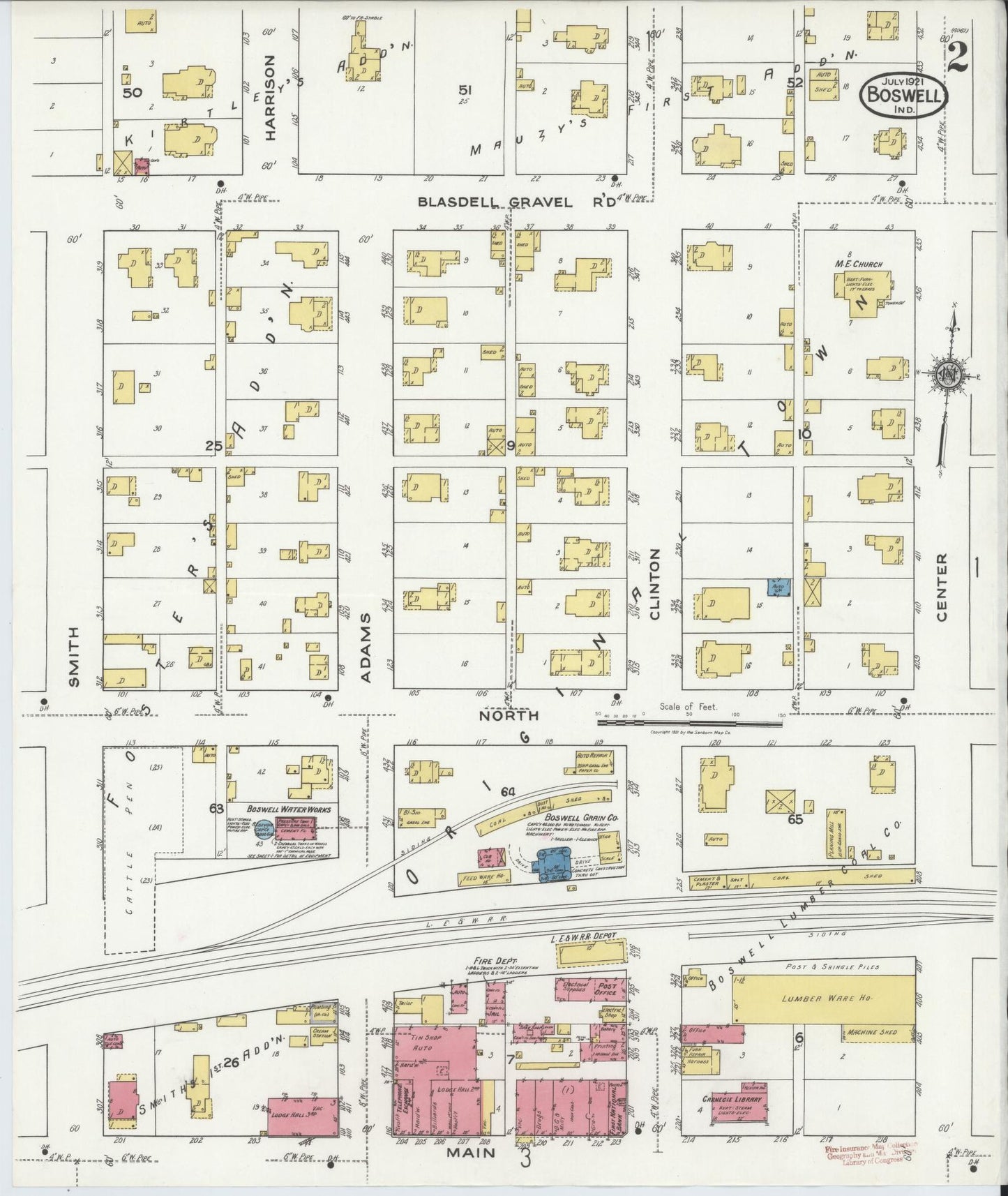 Sanborn Fire Insurance Map from Boswell, Benton County, Indiana (1921), Sheet #0002 - Complete Map Set gallery image, historic Sanborn map, vintage wall art, Indiana Indiana