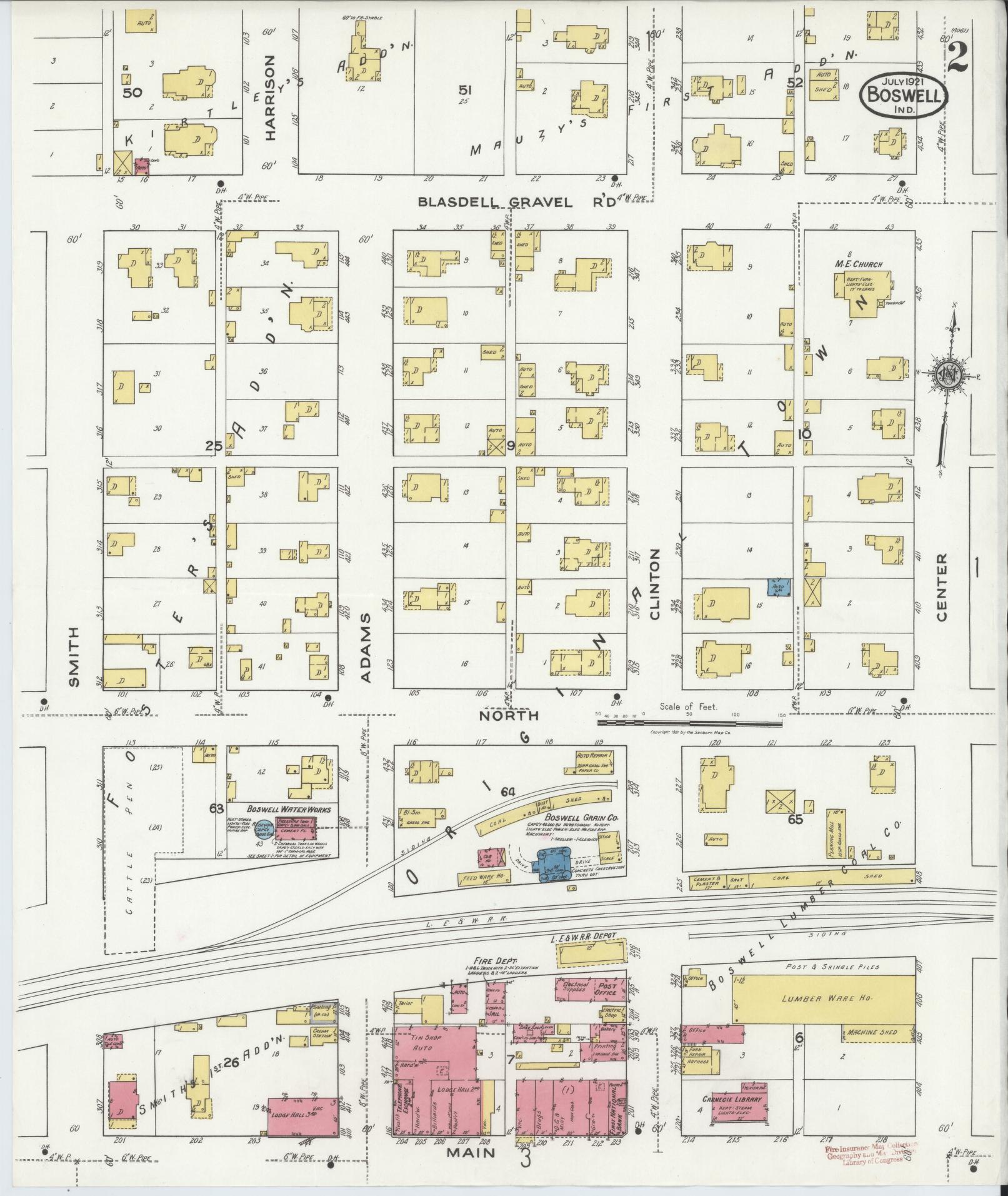 Sanborn Fire Insurance Map from Boswell, Benton County, Indiana (1921), Sheet #0002 - Complete Map Set gallery image, historic Sanborn map, vintage wall art, Indiana Indiana