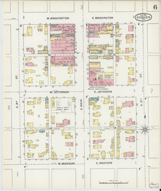 Sanborn Fire Insurance Map from Goshen, Elkhart County, Indiana (1892), Sheet #0006 - Historic Sanborn Fire Insurance Map Print, vintage old map wall art, antique decor, genealogy gift, Indiana Indiana map