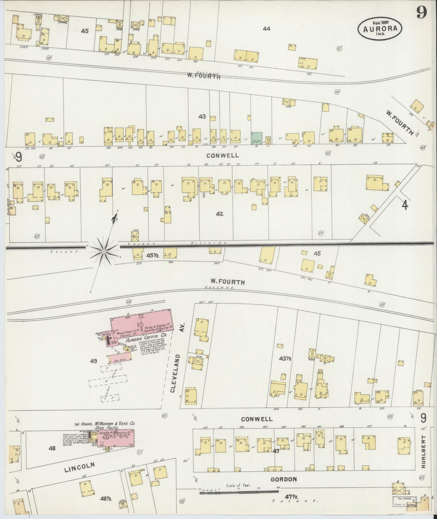 Sanborn Fire Insurance Map from Aurora, Dearborn County, Indiana (1897), Sheet #0009 - Historic Sanborn Fire Insurance Map Print, vintage old map wall art, antique decor, genealogy gift, Indiana Indiana map