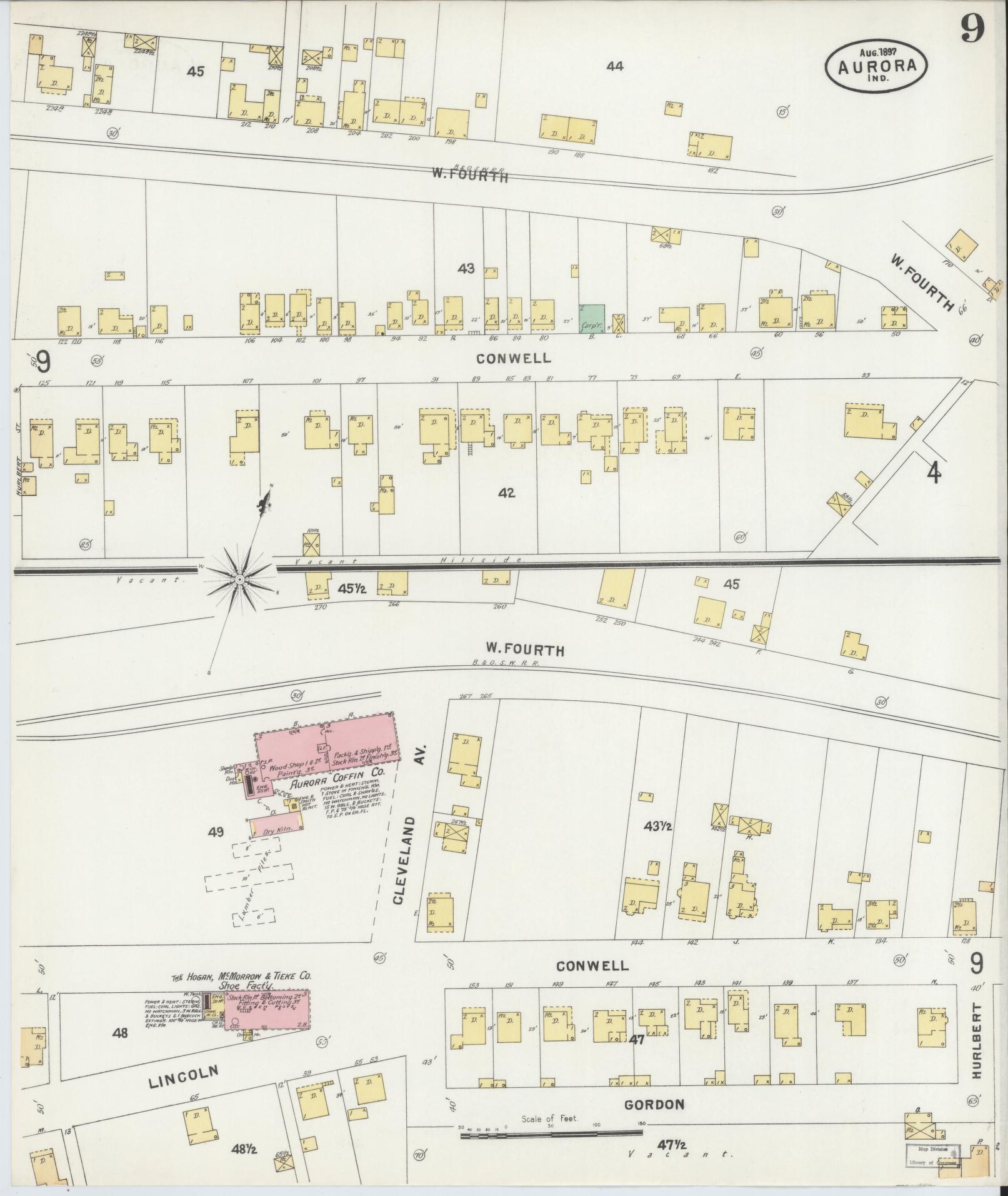 Sanborn Fire Insurance Map from Aurora, Dearborn County, Indiana (1897), Sheet #0009 - Historic Sanborn Fire Insurance Map Print, vintage old map wall art, antique decor, genealogy gift, Indiana Indiana map
