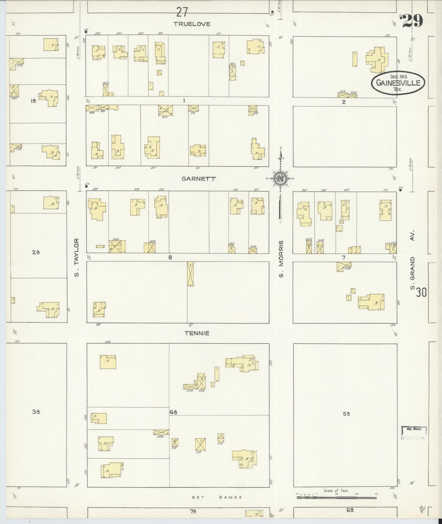 Sanborn Fire Insurance Map from Gainesville, Cooke County, Texas (1913), Sheet #0029 - Complete Map Set gallery image, historic Sanborn map, vintage wall art, Texas Texas