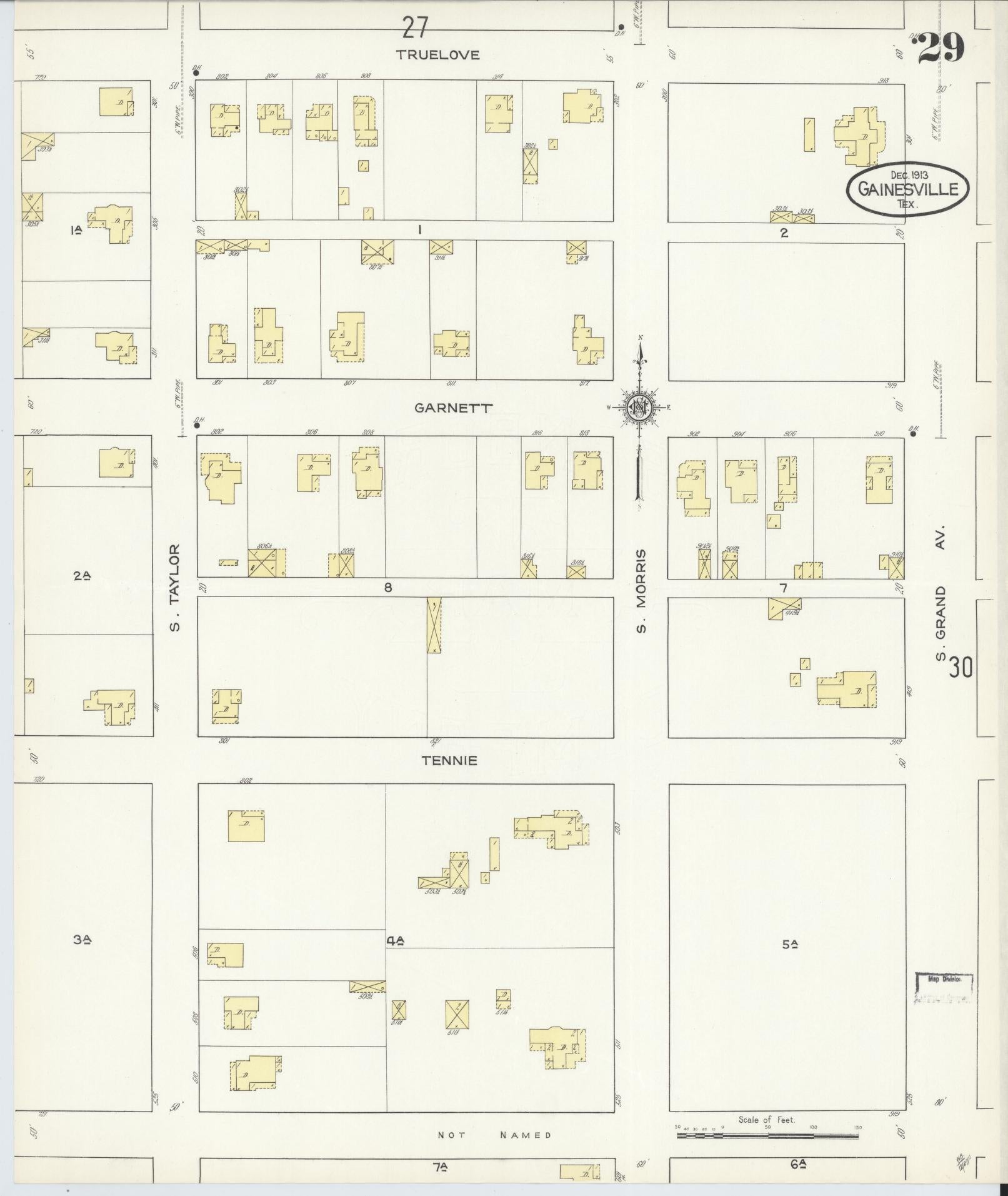 Sanborn Fire Insurance Map from Gainesville, Cooke County, Texas (1913), Sheet #0029 - Complete Map Set gallery image, historic Sanborn map, vintage wall art, Texas Texas
