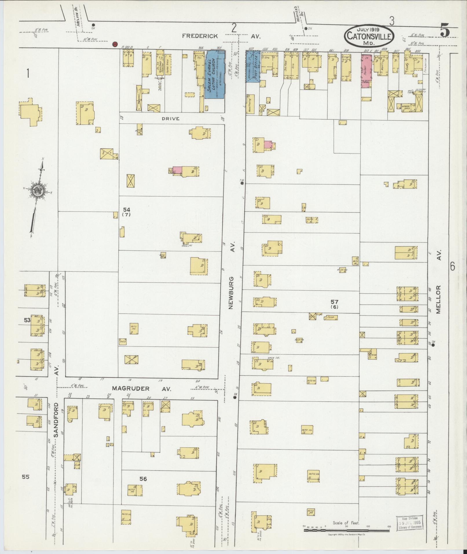 Sanborn Fire Insurance Map from Catonsville, Baltimore County, Maryland (1919), Sheet #0005 - Complete Map Set gallery image, historic Sanborn map, vintage wall art, Maryland Maryland