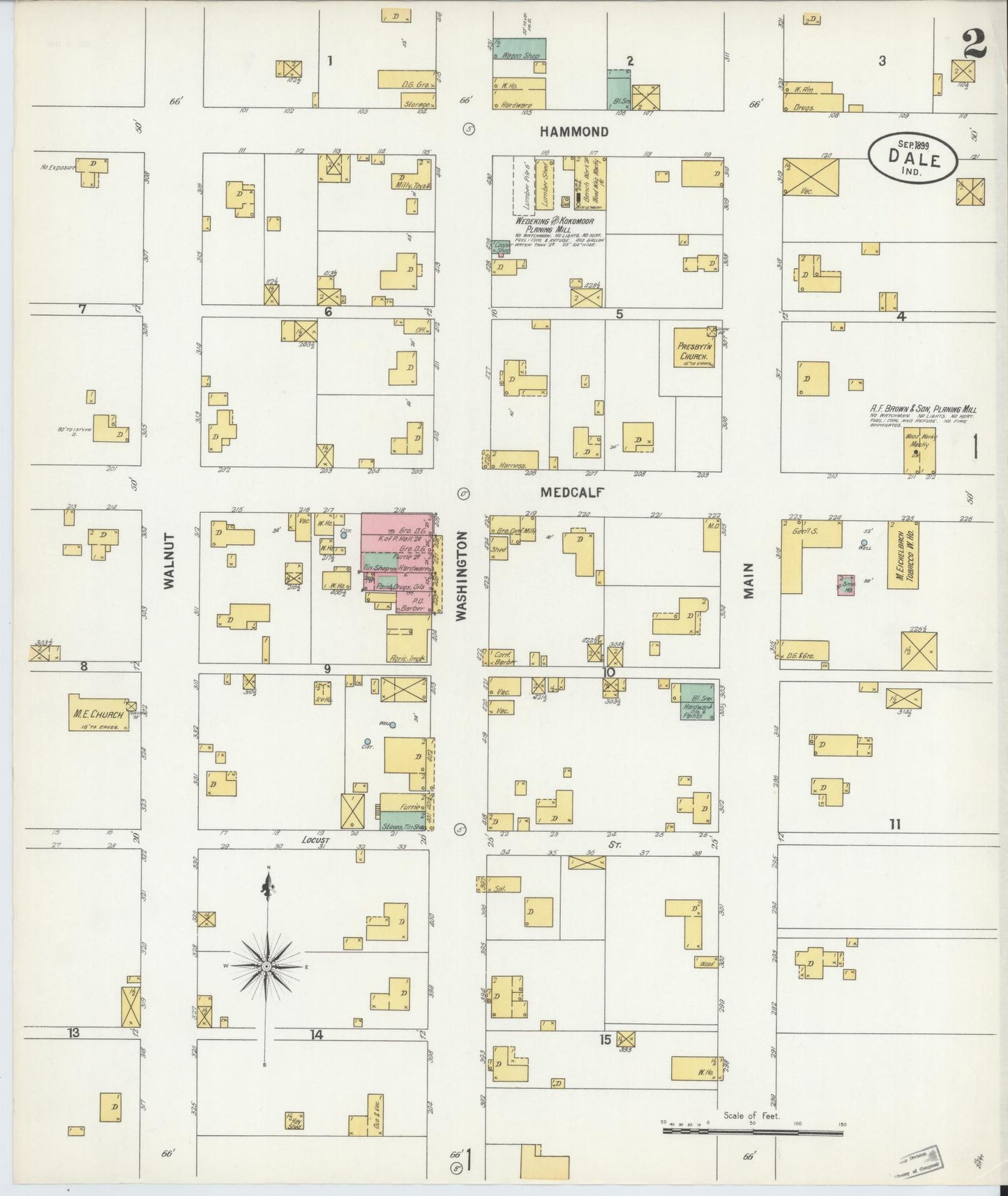 Sanborn Fire Insurance Map from Dale, Spencer County, Indiana (1899), Sheet #0002 - Complete Map Set gallery image, historic Sanborn map, vintage wall art, Indiana Indiana