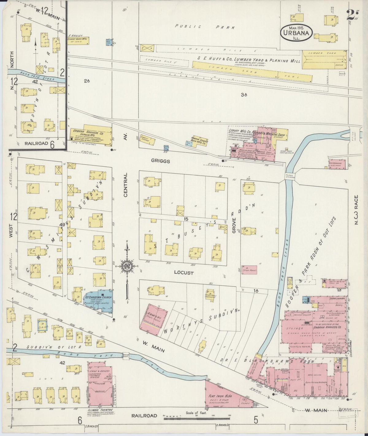 Sanborn Fire Insurance Map from Urbana, Champaign County, Illinois (1915), Sheet #0002 - Complete Map Set gallery image, historic Sanborn map, vintage wall art, Illinois Illinois