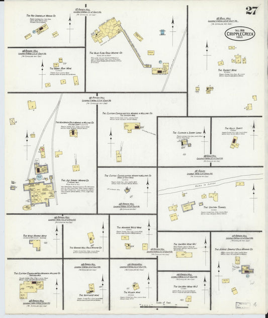 Sanborn Fire Insurance Map from Cripple Creek, Teller County, Colorado (1908), Sheet #0027 - Historic Sanborn Fire Insurance Map Print, vintage old map wall art, antique decor, genealogy gift, Colorado Colorado map