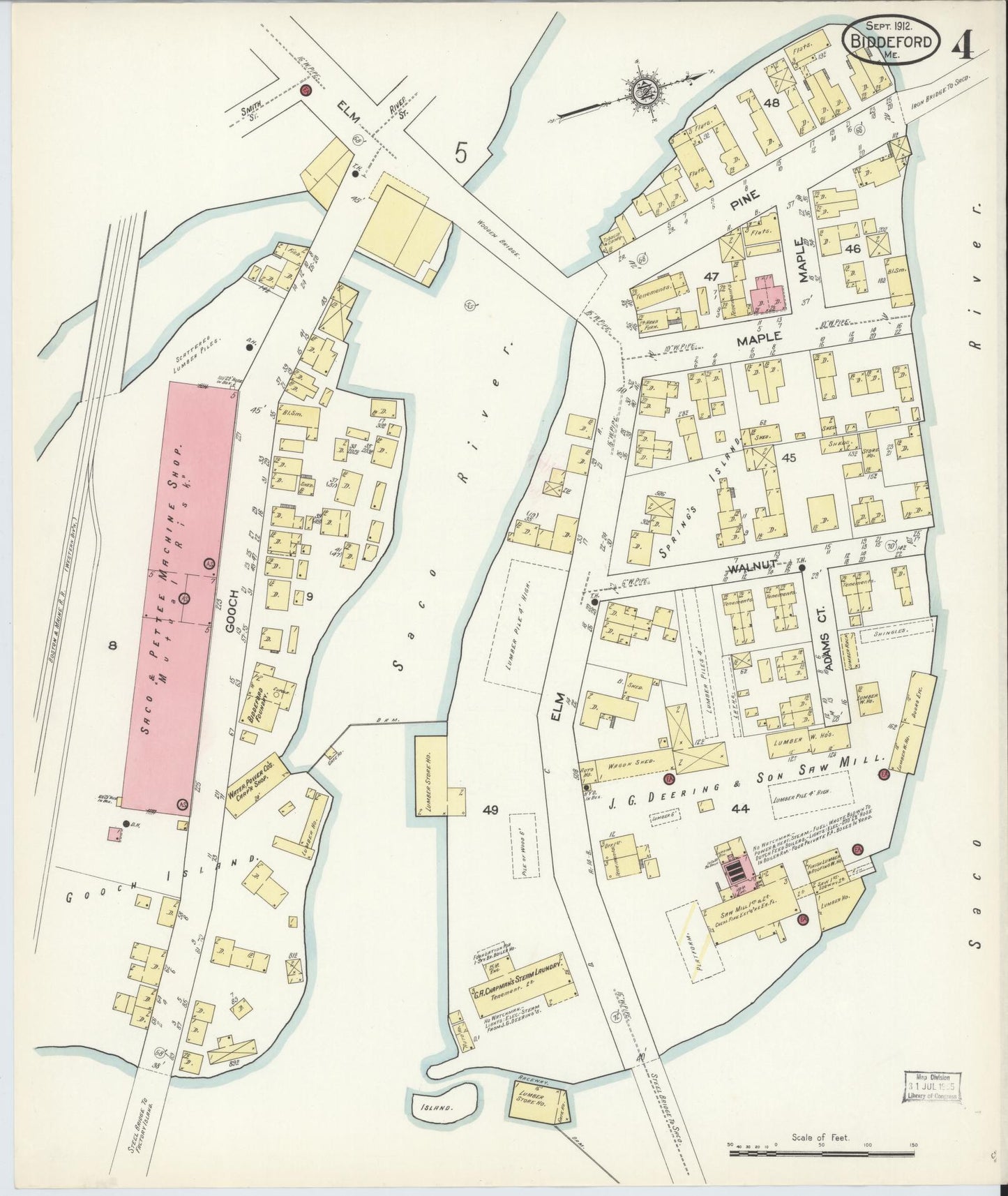 Sanborn Fire Insurance Map from Biddeford, York County, Maine (1912), Sheet #0004 - Complete Map Set gallery image, historic Sanborn map, vintage wall art, Maine Maine