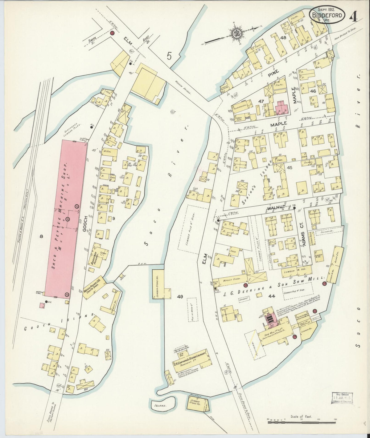 Sanborn Fire Insurance Map from Biddeford, York County, Maine (1912), Sheet #0004 - Complete Map Set gallery image, historic Sanborn map, vintage wall art, Maine Maine