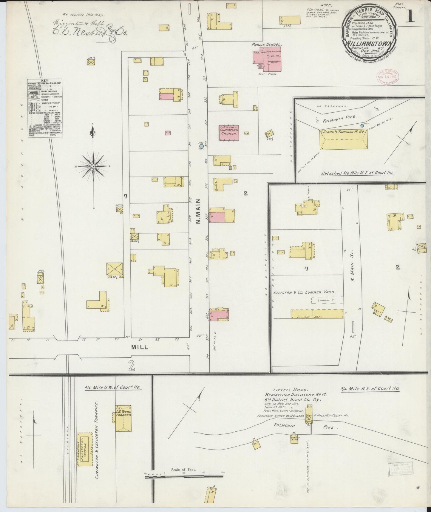 Sanborn Fire Insurance Map from Williamstown, Grant County, Kentucky (1895), Sheet #0001 - Complete Map Set gallery image, historic Sanborn map, vintage wall art, Kentucky Kentucky