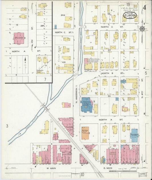 Sanborn Fire Insurance Map from Elwood, Madison County, Indiana (1916), Sheet #0004 - Historic Sanborn Fire Insurance Map Print, vintage old map wall art, antique decor, genealogy gift, Indiana Indiana map