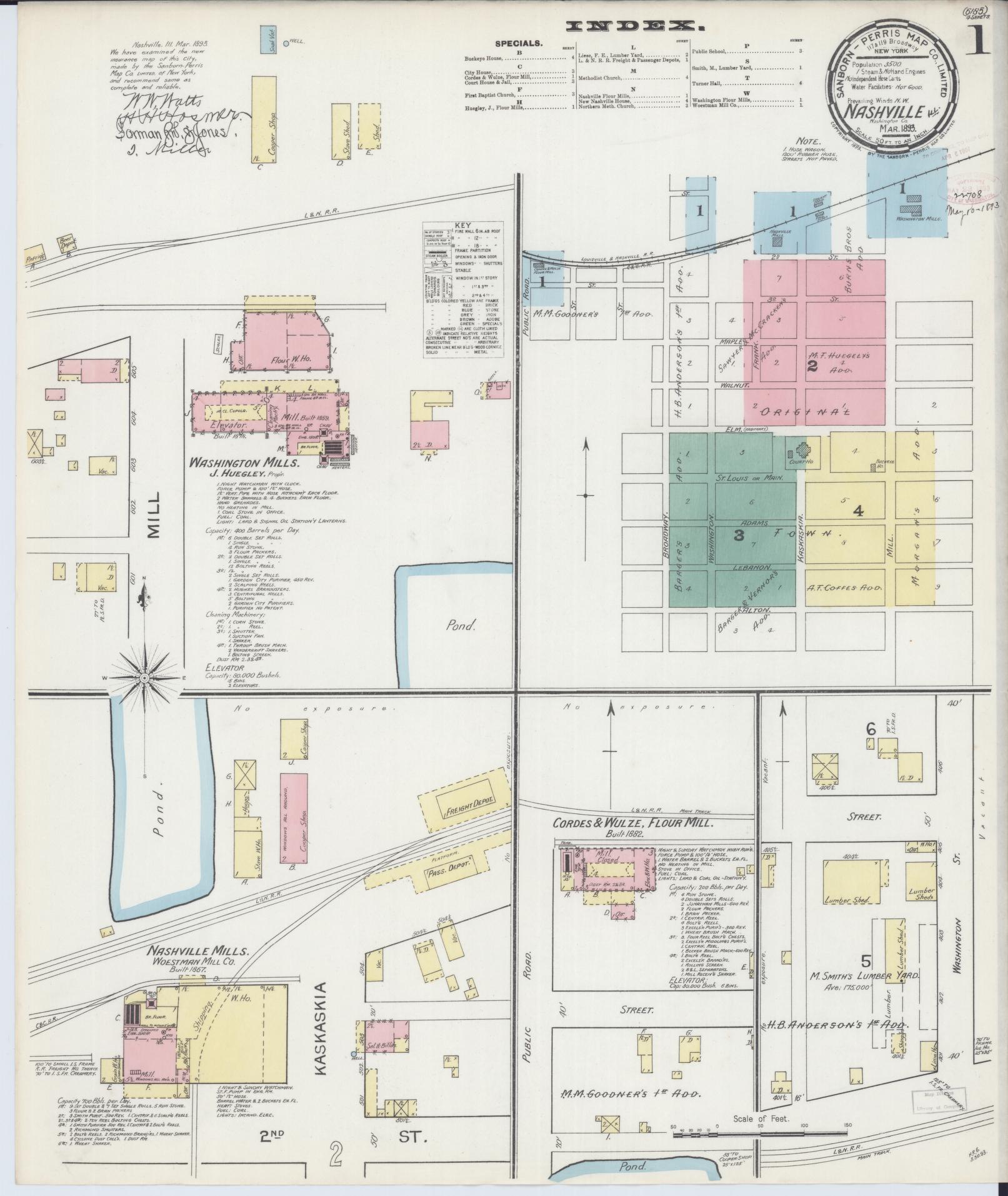 Sanborn Fire Insurance Map from Nashville, Washington County, Illinois (1893), Sheet #0001 - Complete Map Set gallery image, historic Sanborn map, vintage wall art, Illinois Illinois