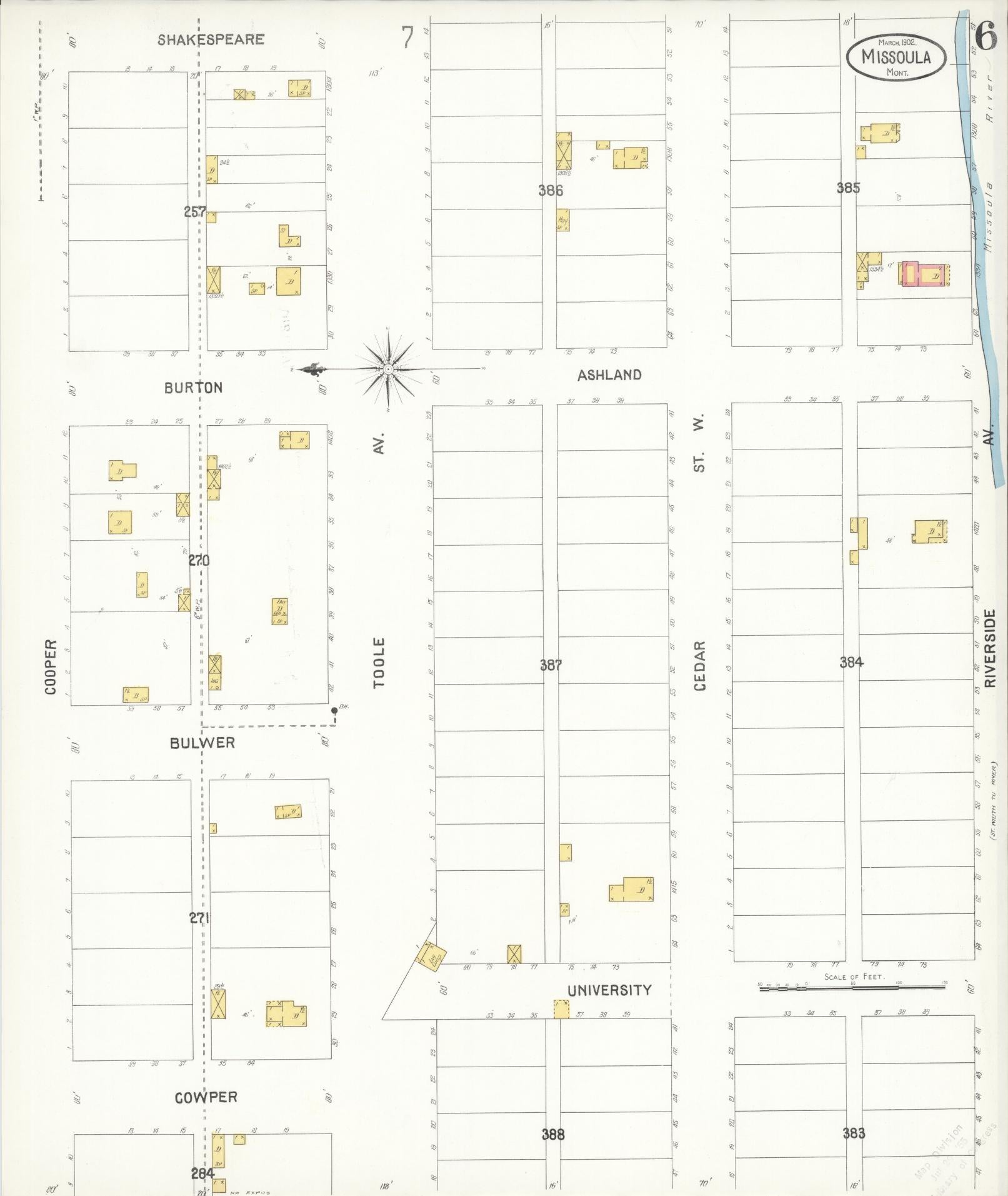 Sanborn Fire Insurance Map from Missoula, Missoula County, Montana (1902), Sheet #0006 - Historic Sanborn Fire Insurance Map Print, vintage old map wall art, antique decor, genealogy gift, Montana Montana map