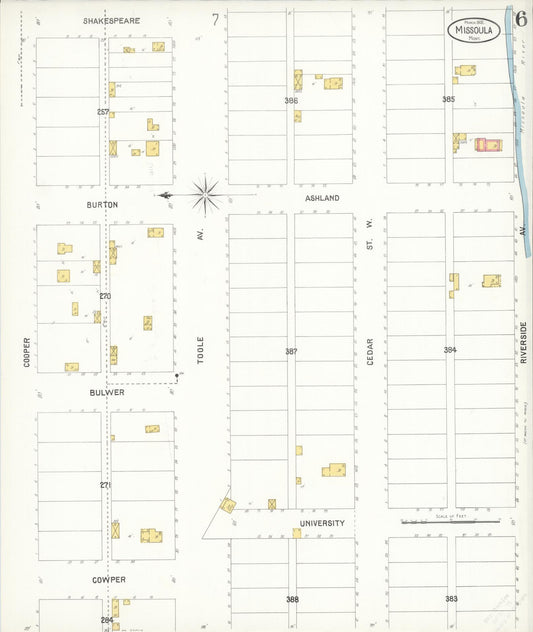 Sanborn Fire Insurance Map from Missoula, Missoula County, Montana (1902), Sheet #0006 - Historic Sanborn Fire Insurance Map Print, vintage old map wall art, antique decor, genealogy gift, Montana Montana map