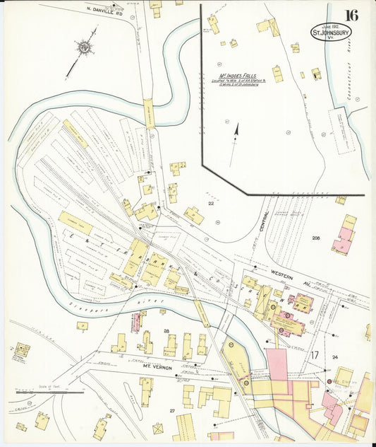 Sanborn Fire Insurance Map from Saint Johnsbury, Caledonia County, Vermont (1912), Sheet #0016 - Historic Sanborn Fire Insurance Map Print, vintage old map wall art, antique decor, genealogy gift, Vermont Vermont map