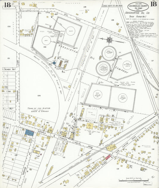 Sanborn Fire Insurance Map from Los Angeles Co., Los Angeles County, California (1924), Sheet #0018 - Historic Sanborn Fire Insurance Map Print, vintage old map wall art, antique decor, genealogy gift, California California map