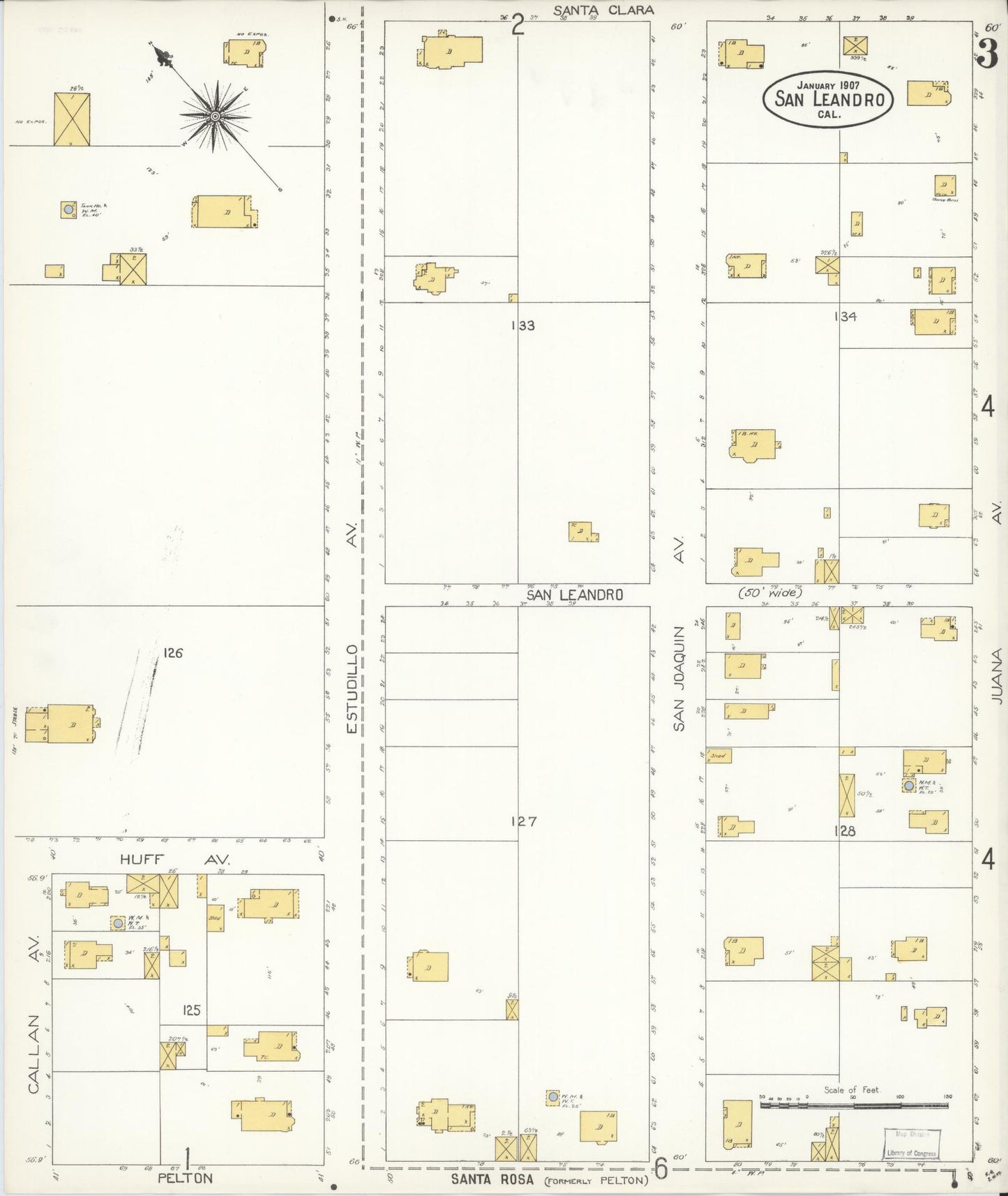 Sanborn Fire Insurance Map from San Leandro, Alameda County, California (1907), Sheet #0003 - Complete Map Set gallery image, historic Sanborn map, vintage wall art, California California